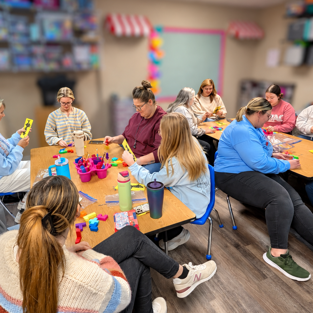 Focused Crafting Around a Classroom Table Focused Crafting Around a Classroom Table